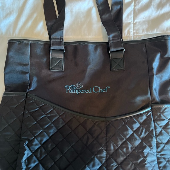 Pampered Chef Black Quilted Tote with Blue Logo - Picture 3 of 5